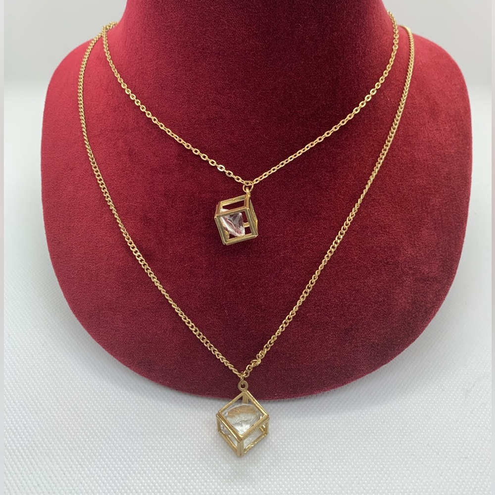 Hello Tone Fashion Jewellery Cube with Stone Double Necklace